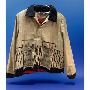 Anage Vintage L Gold-Champagne MODERNIST CATS Rich Art-to-Wear Chenille Jacket